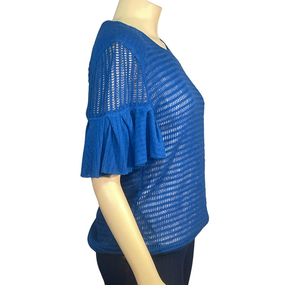 3-FOR-$30 Free People Sz L Babes Only Mesh Knit Sweater Lasting Laguna Blue New - Picture 2 of 13